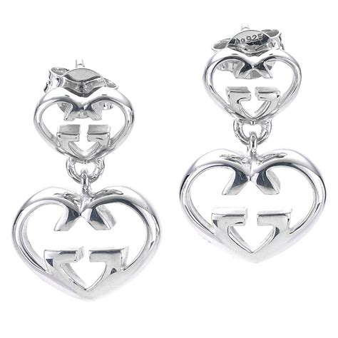 GUCCI Sterling Silver Britt Double Heart Drop 